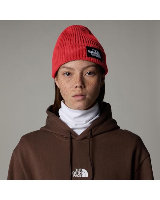 The North Face Red Tnf Logo Box Cuffed Beanie