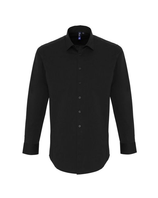 PREMIER Black Stretch Fit Poplin Long Sleeve Shirt for men