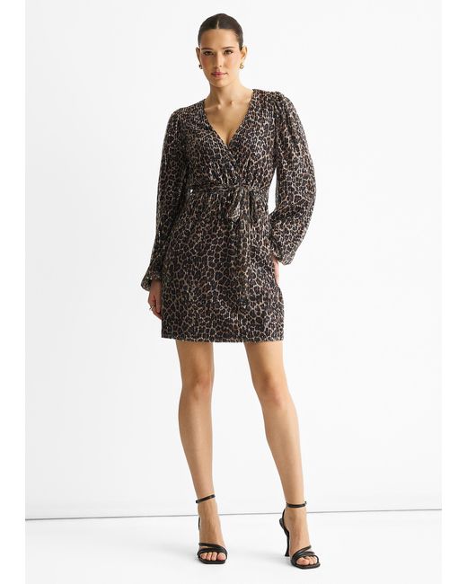 Gini London Black Animal Sequin Wrap Elasticated Wasit Mini Dress