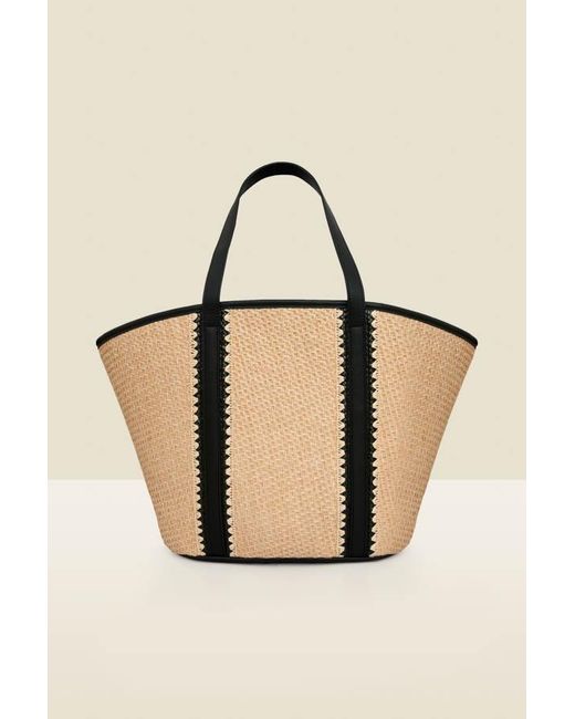 Sosandar Natural Raffia Tote Bag With Contrast Straps