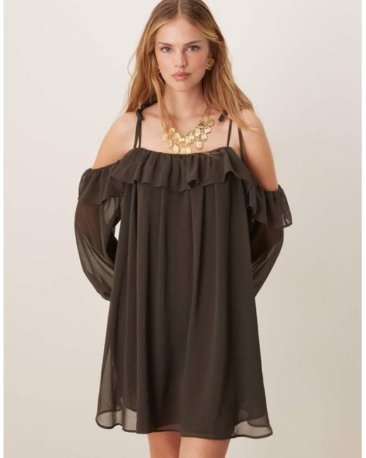 ASOS Natural Cold Shoulder Smock Mini Dress