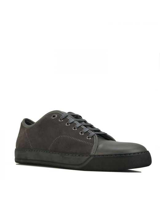 Lanvin Men's Matt Toe Cap Sneakers In Grey in het Black voor heren