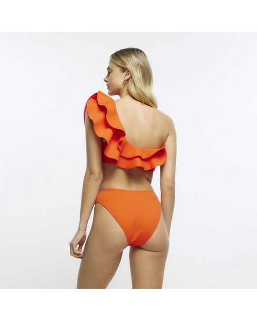 River Island Orange Bikini Top Frill One Shoulder