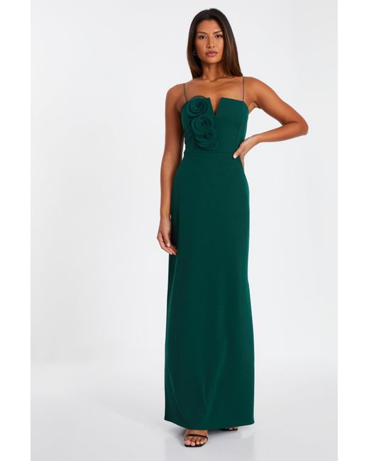 Quiz Green Bottle Floral Applique Maxi Dress