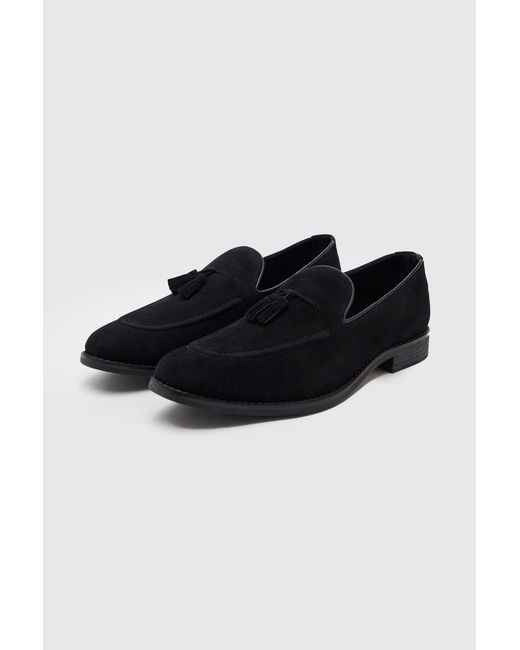 BoohooMAN Black Faux Suede Tassel Loafer for men