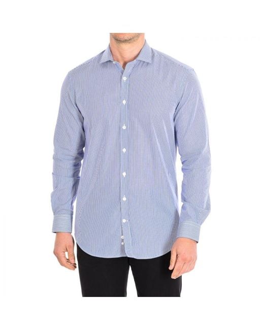 Café Coton Blue Juno5 Long Sleeve Lapel Collar Button Closure Shirt for men