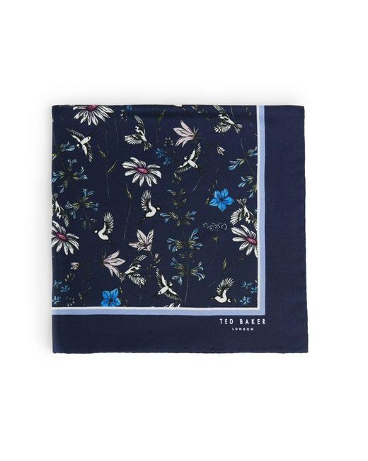 Ted Baker Blue Brushpo Floral Print Silk Pocket Square for men