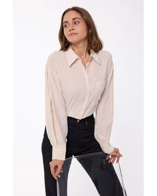 Hiccup Natural Classic Long-Sleeve Shirt With Pocket Detail