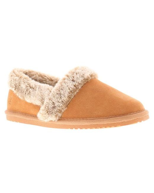 Hush Puppies Natural Slippers Full Fluffy Ariel Suede Leather
