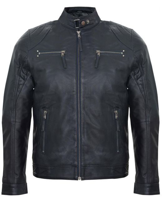 Infinity Leather Blue Biker Zipped Racing Jacket for men