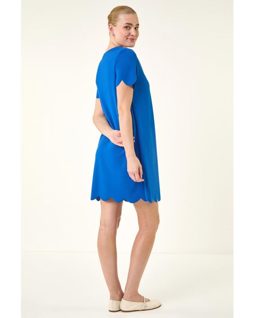 Roman Blue Scallop T-Shirt Stretch Dress