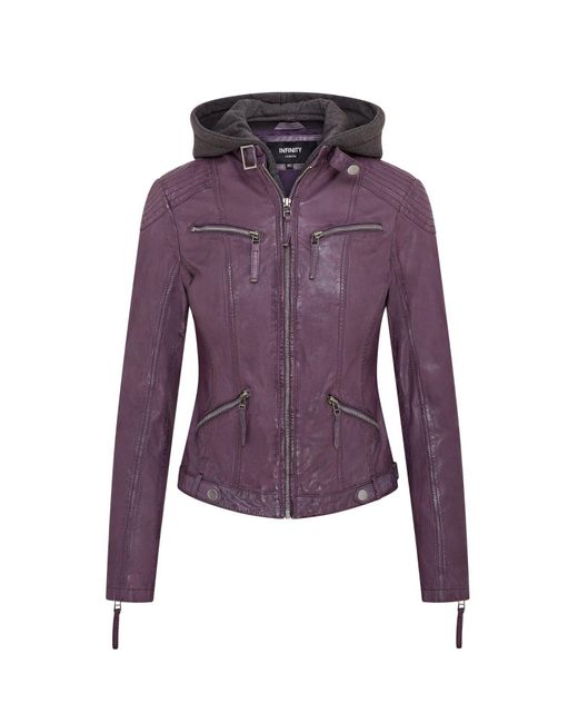 Infinity Leather Purple Hooded Classic Biker Jacket