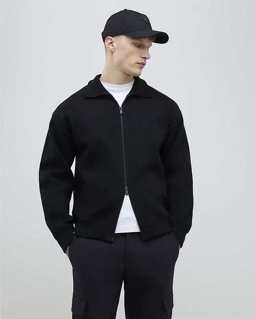River Island Blue Jacket Slim Fit Zip Through Cotton for men