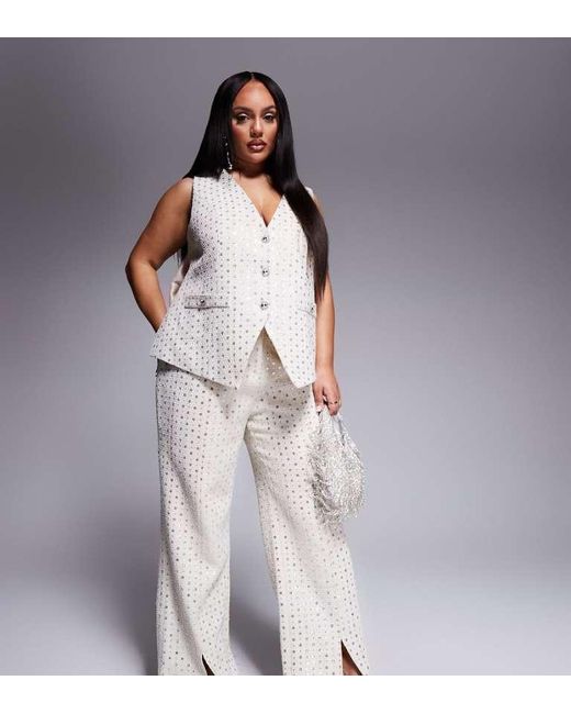 ASOS Gray Curve Co-Ord Embellished Boucle Trouser