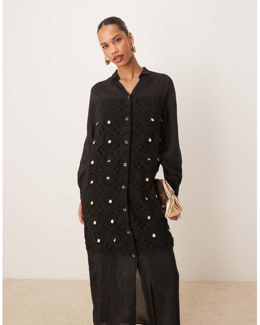 Never Fully Dressed Black Crochet Longline Shirt Dress