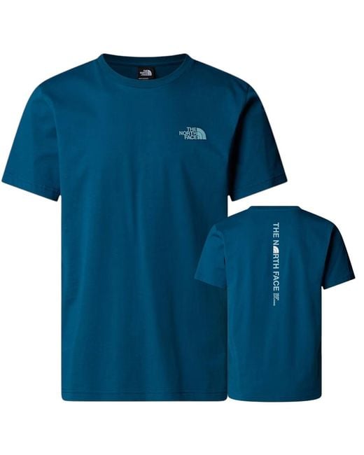 The North Face Blue M Vertical Logo Ss T-Shirt Mineral Ink Cotton for men