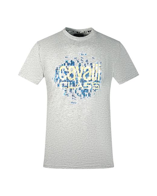 Roberto Cavalli Gray Gradien Scales Design Logo T-Shirt Cotton for men