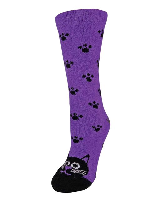 Sock Snob Purple Ladies Fluffy Non Slip Slipper Socks With Animal Designs