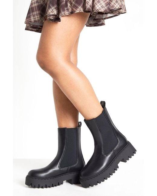 Boohoo Blue Wide Fit Elastic Panel Chunky Chelsea Boots
