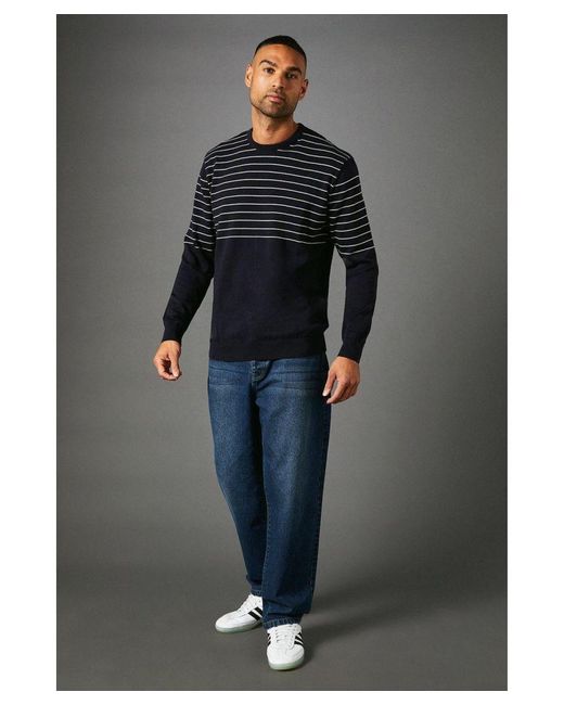 MAINE Gray Placement Stripe Crew Neck Knitted Jumper for men