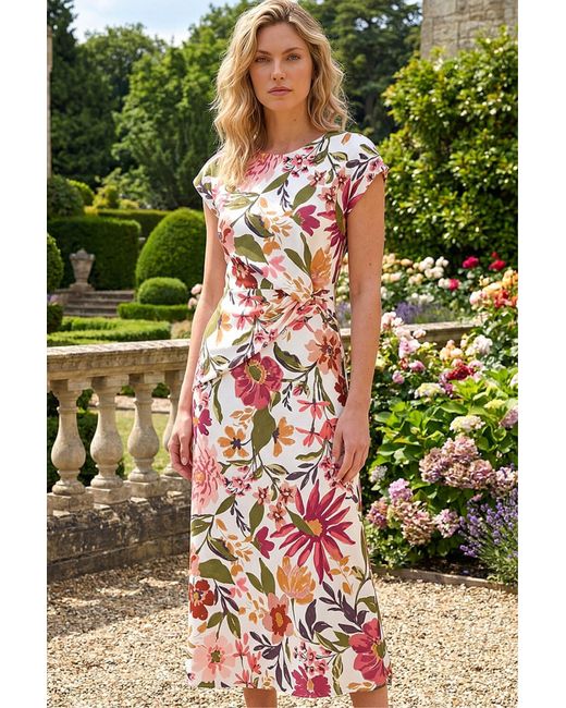 Roman Green Floral Print Wrap Twist Midi Dress