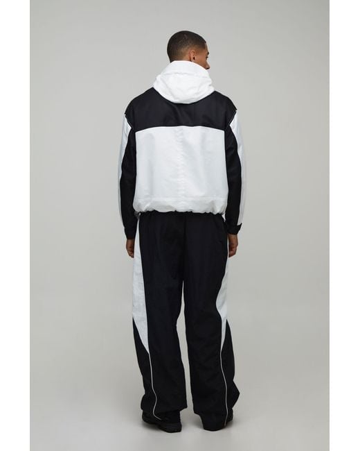 BoohooMAN Gray Oversized Boxy Nylon Colour Block Hooded Cagoule for men