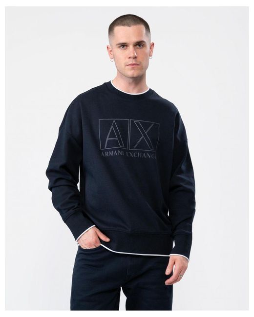 Armani Exchange Blue Large Ax Outline Logo Sweatshirt for men
