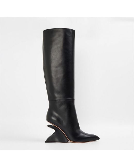 Off-White c/o Virgil Abloh Black Off Knee High Flared Heel Boots