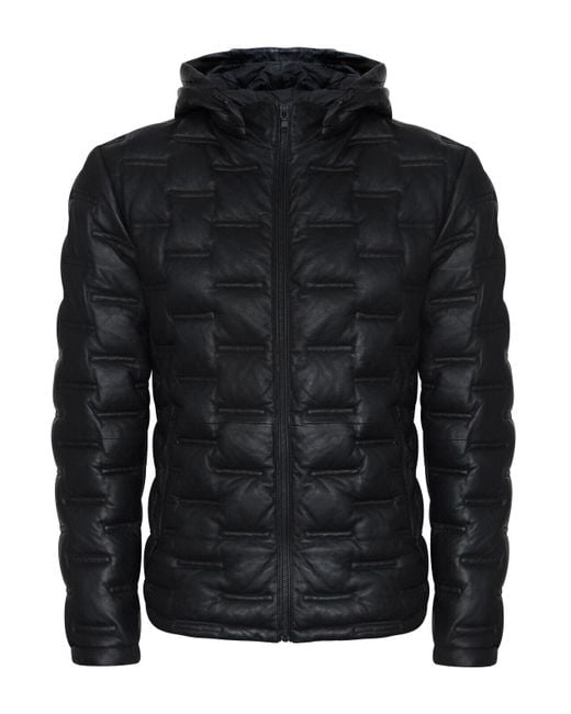 Infinity Leather Black Hooded Puffer Quilted Bomber Jacket for men