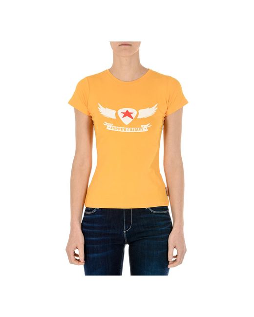 Andrew Charles by Andy Hilfiger Orange T-Shirt Short Sleeves Round Neck Tarana