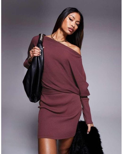 ASOS Red Supersoft Ribbed Dropped Shoulder Mini Dress