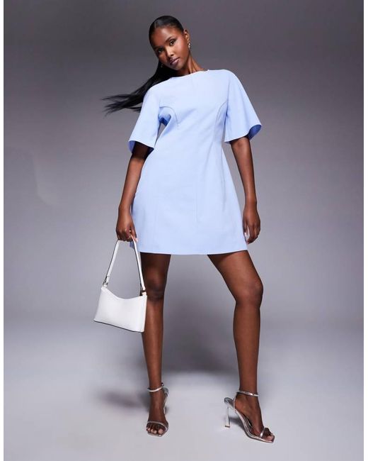 ASOS Blue Short Sleeve Seamed Dome Skirt Mini Dress