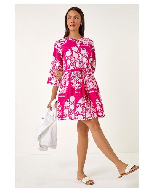 Roman Pink Floral Button Smock Dress