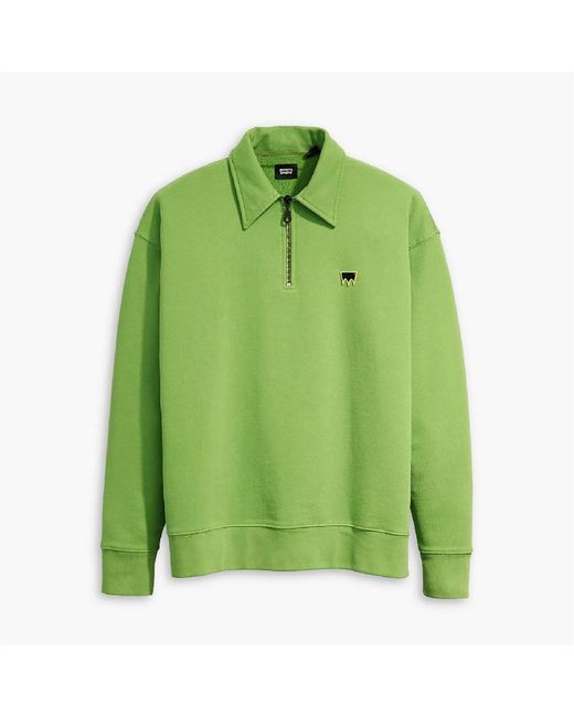 Levi's Green Levi's Lacoste Lettering Embroidered Collared Neck Long Sleeve Sweatshirt for men