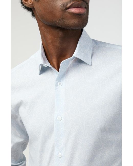 Limehaus White Slim Fit Leaf Print Shirt for men