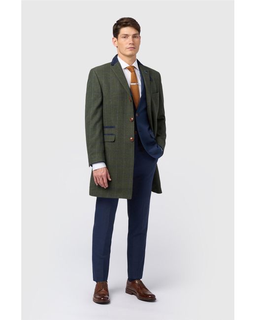 Antique Rogue Green Single Breasted Long Sleeve Three Button Checked Overcoat for men
