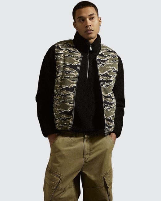 River Island Black Gilet Regular Fit Fleece Camouflage for men