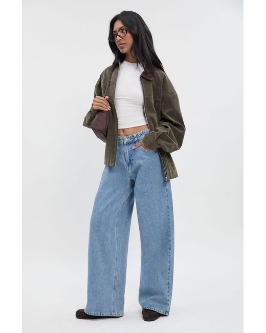 Boohoo Blue Mid Waist Loose Fit Wide Leg Jean