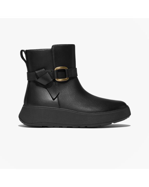 Fitflop Black F-mode Square-ring Leather Flatform Ankle Boots