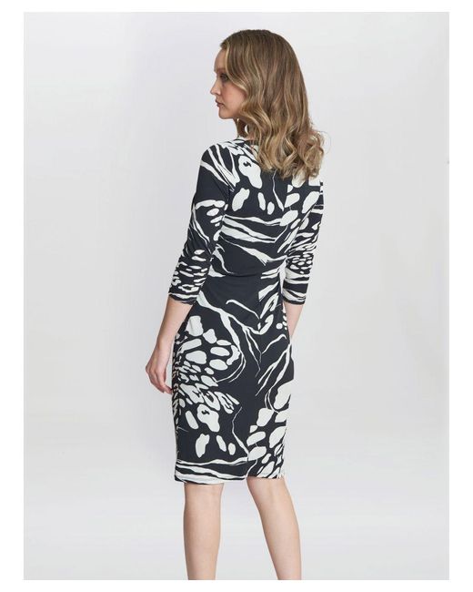 Gina Bacconi Black Bianca Printed Jersey Ruffle Dress