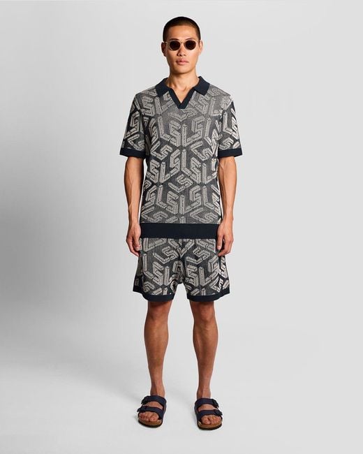 Lyle & Scott Gray Emblem Ribbed Knitted Polo Shirt for men