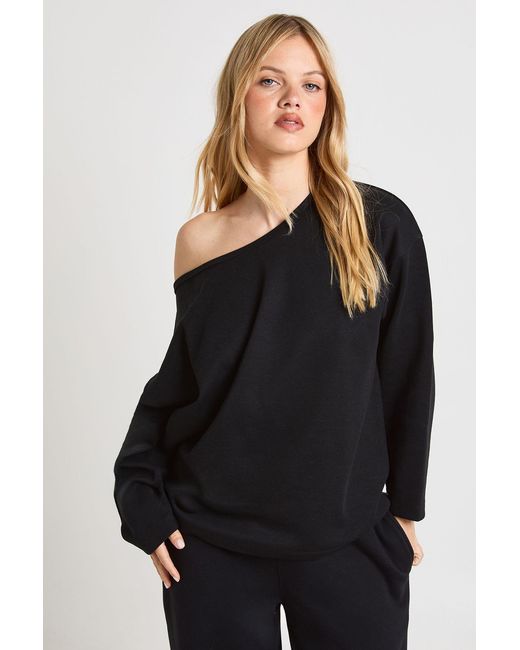 Boohoo Black Petite Interlock Off Shoulder Sweatshirt