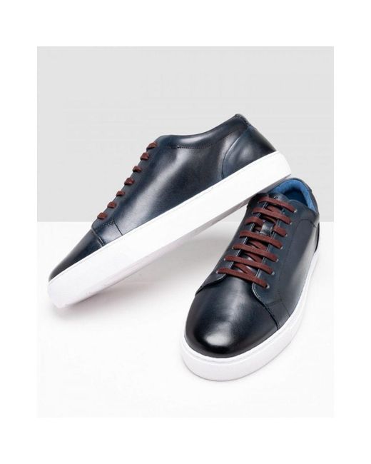 Oliver Sweeney Blue Hayle Antiqued Calf Leather Trainers for men