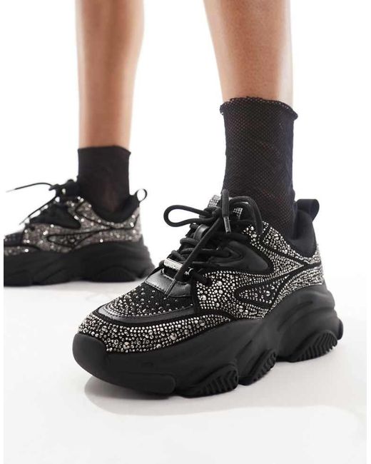 Steve Madden Black Privy Rhinestone Chunky Trainers