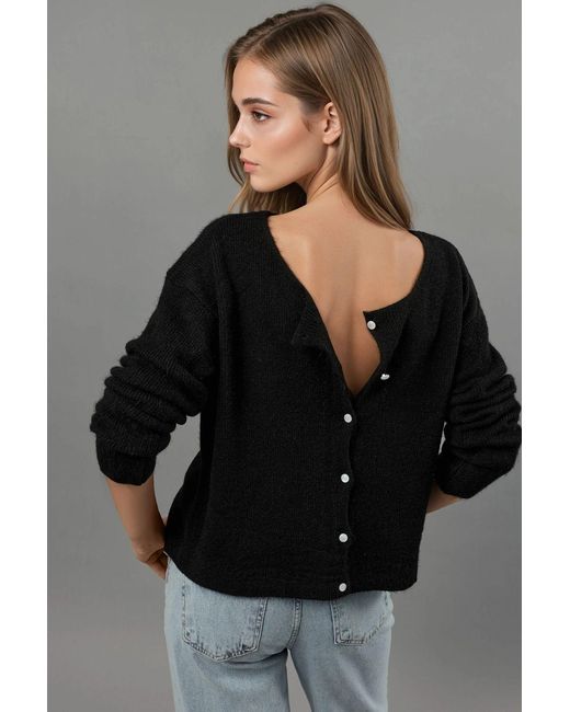 Hiccup Black Ultra Soft Crew Neck Buttoned Dual-Use Cardigan