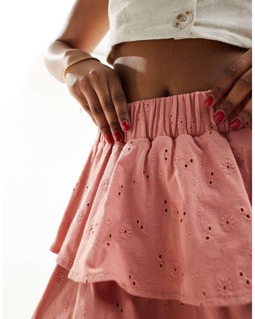 ASOS Red Broderie Rara Mini Skirt