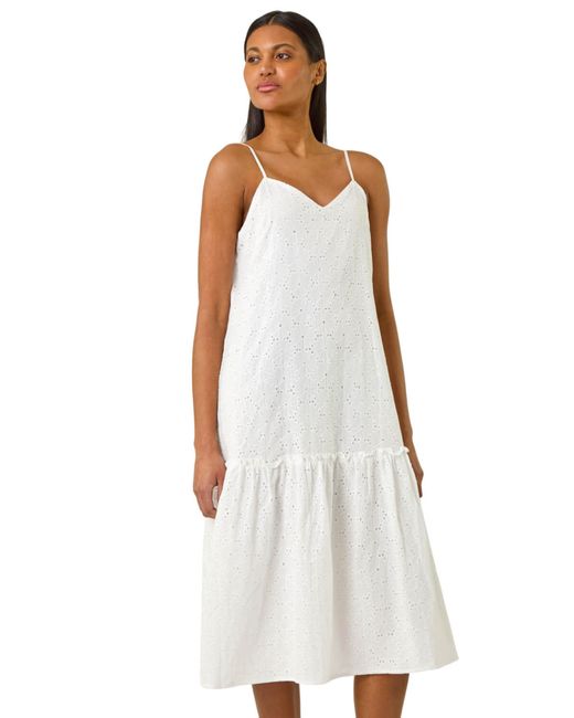 Roman White Broderie Frill Tiered Midi Dress