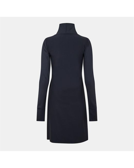 Head Blue Capsule Stretch Funnel Neck Long Sleeve Knee Length Dress