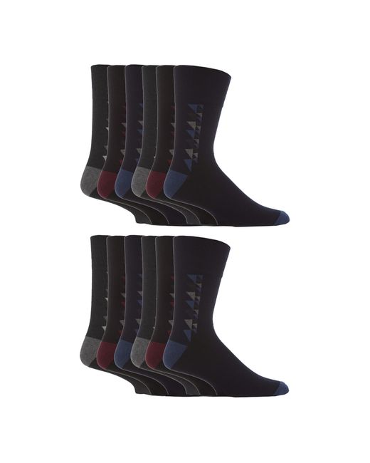 Gentle Grip Black 12 Pairs Loose Top Socks for men