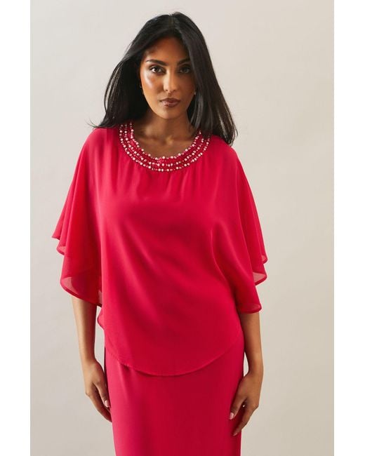 Wallis Petite Occasion Pearl Overlay Formal Maxi Dress in Red